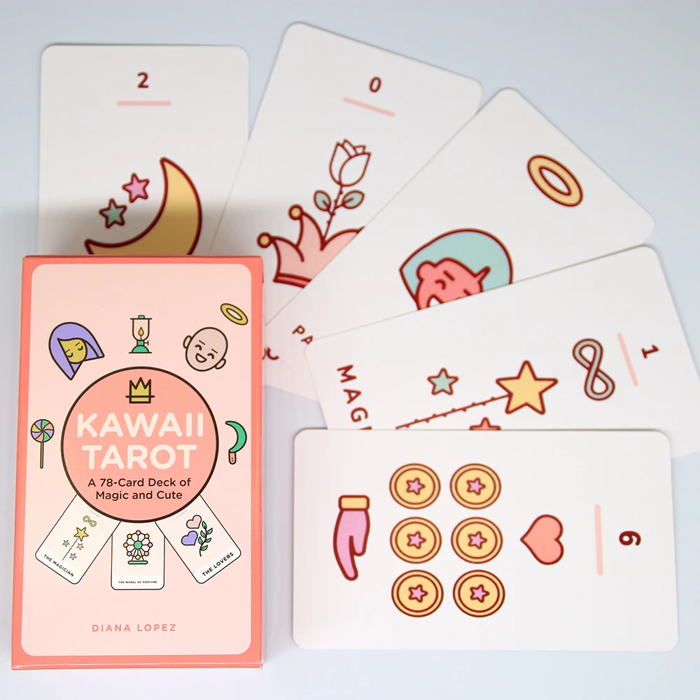 

Kawaii Tarot Cards - 78-Card Deck English Oracle Visions Divination for Ages 14+, Magic-Themed Cute Card Stock Playing Game