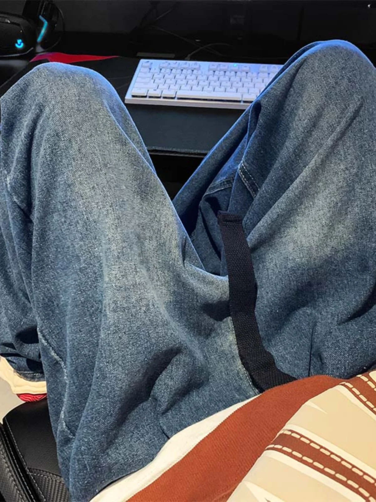 

Мужские джинсы Waed прямого кроя, свободные, с поясом, повседневные, в стиле ретро, японские, молодежные, универсальные, длинные брюки, осенне-весенний сезон