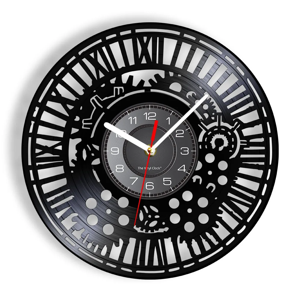 Gears Wall Clock Steampunk Charms Wall Decor Vinyl Record Wall Clock Cogwheels Decorative Clock Watch Modern Design Home Decor