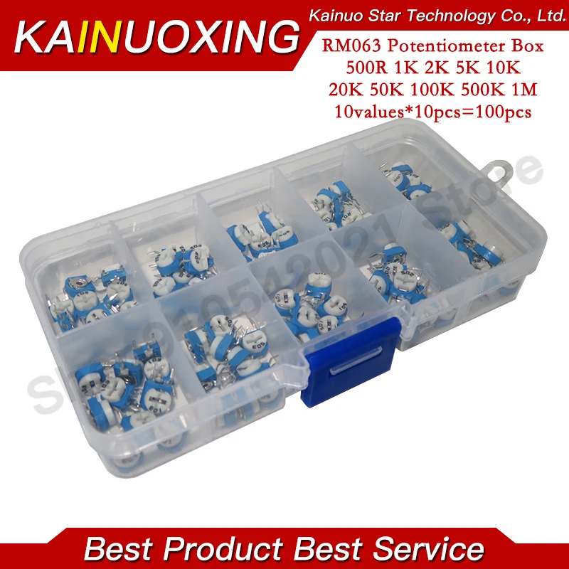 10values*10PCS=100PCS RM063 Vertical Adjustable Resistor Kit In Box RM-063 500 ohm-1M ohm Multiturn Trimmer Potentiometer Set