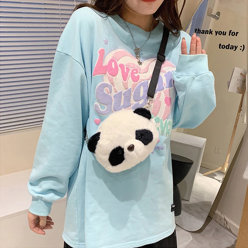 Bolso cruzado de peluche con cabeza de Panda para niñas, mochila de oso suave, monedero, regalo de cumpleaños y vacaciones