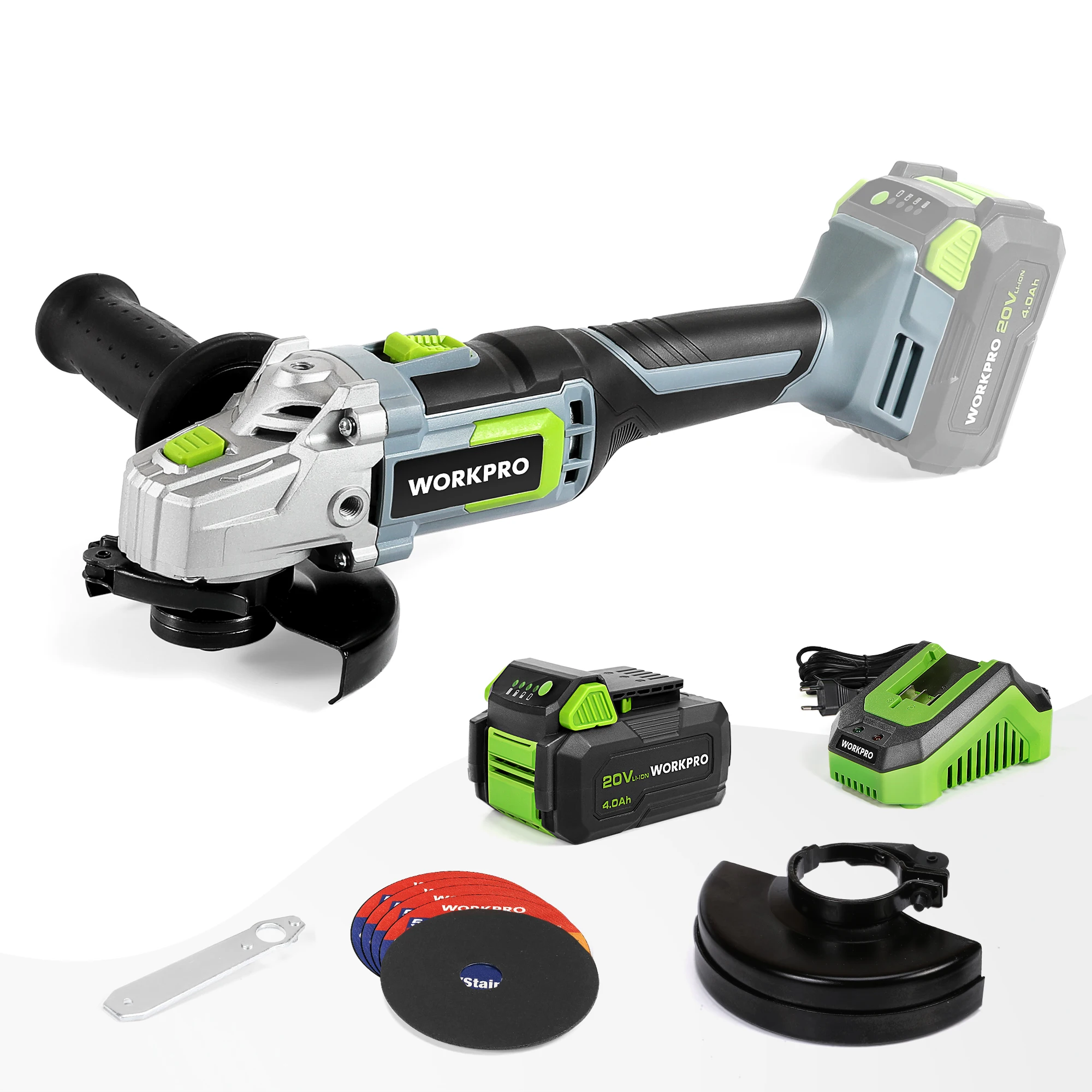 WORKPRO-20V 충전식 앵글 그라인더, 무선 전기 그라인딩 기계, DIY 전동 공구, 절단 연마, 배터리 및 액세스 가능