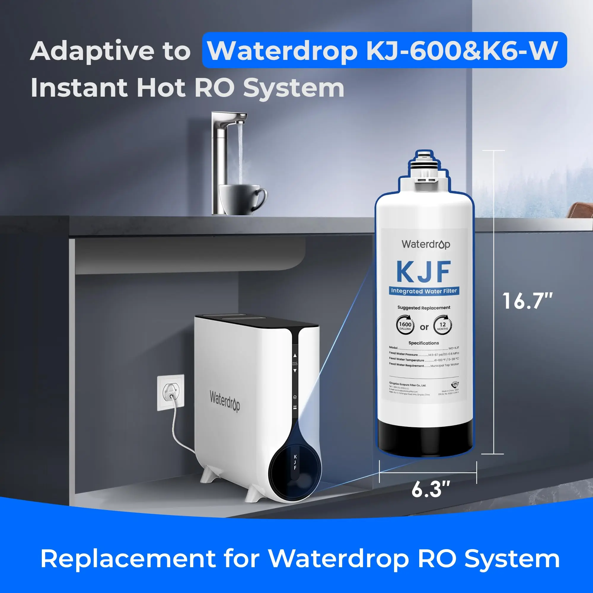 Waterdrop KJF Filter, Replacement For KJ600 RO System, 12-month Lifetime