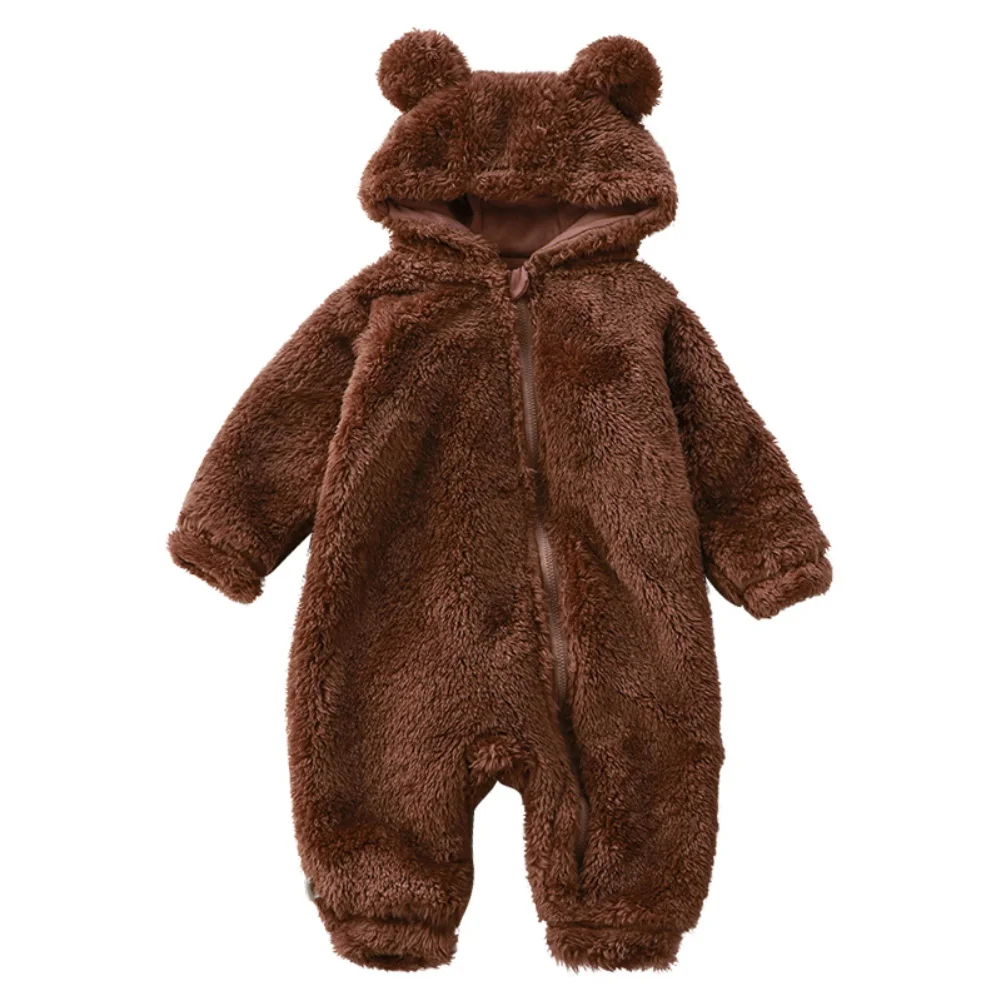 Newborn Facecloth Warm Crawling Clothes Baby Plush Onesie Coveralls Boys And Girls Oblique Zipper Bodysuits 0-2 Years Old