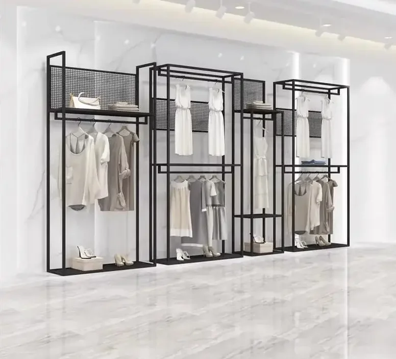 

Clothing store display rack, double layer hanging rack, men's and women's clothing store shelves, iron art display rack