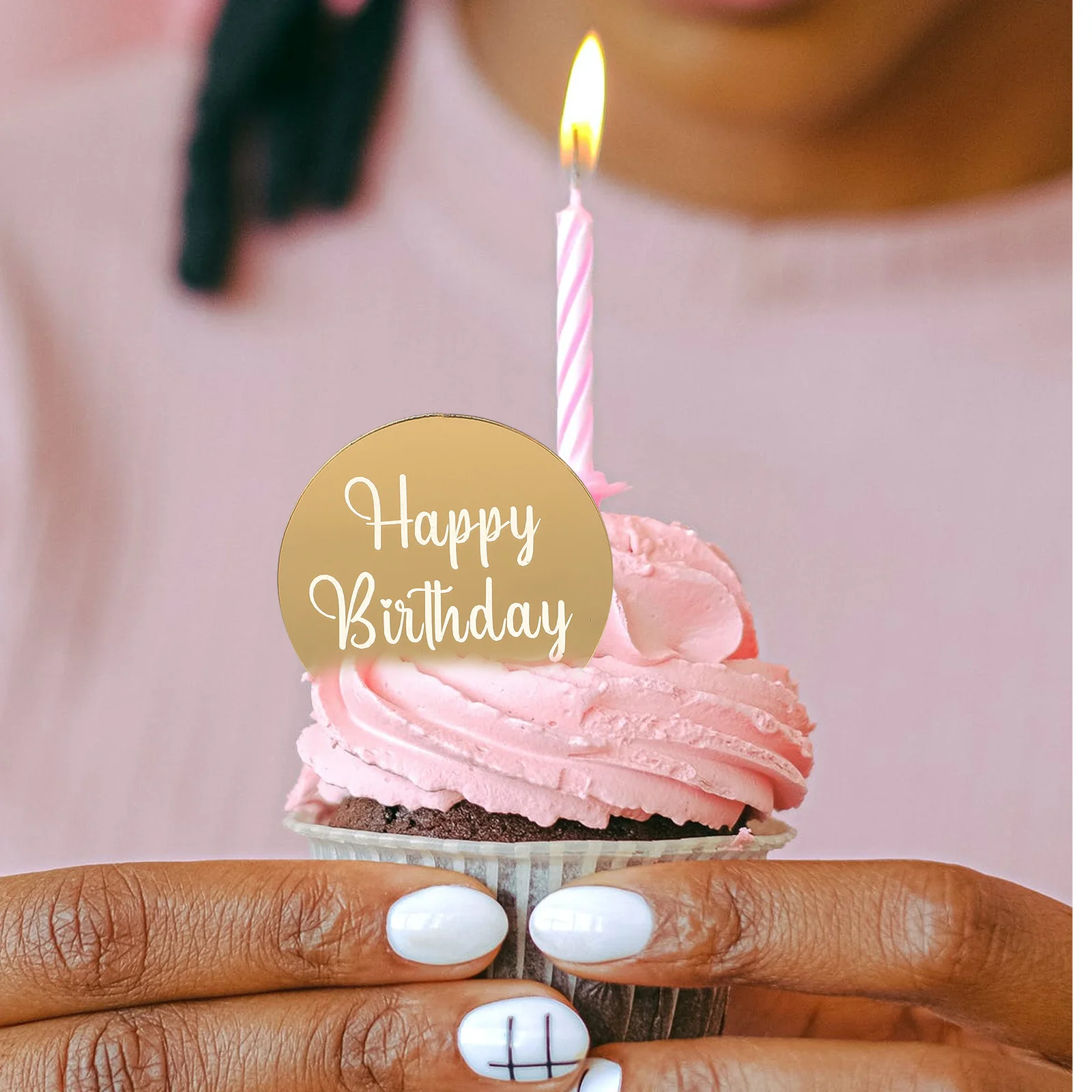 

25Pcs Birthday Cake Decor Acrylic Cupcake Toppers Round Engraved Delicate Multi-Function Decorative Discs for Party Dessert