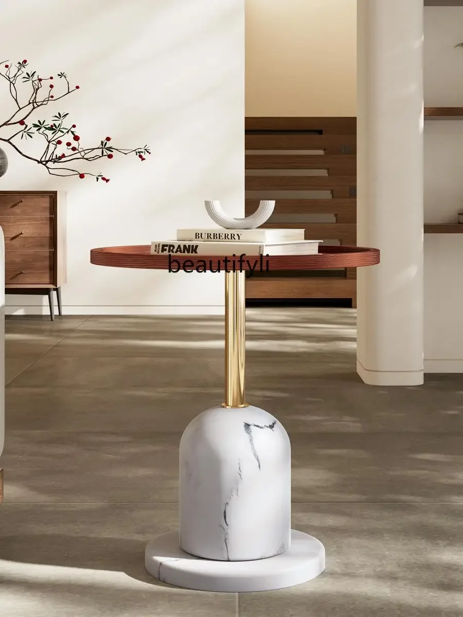 

Приставной столик для дивана из натурального мрамора, журнальный столик, светлый роскошный передвижной столик для переговоров с высоким смыслом, поднос из цельного дерева
