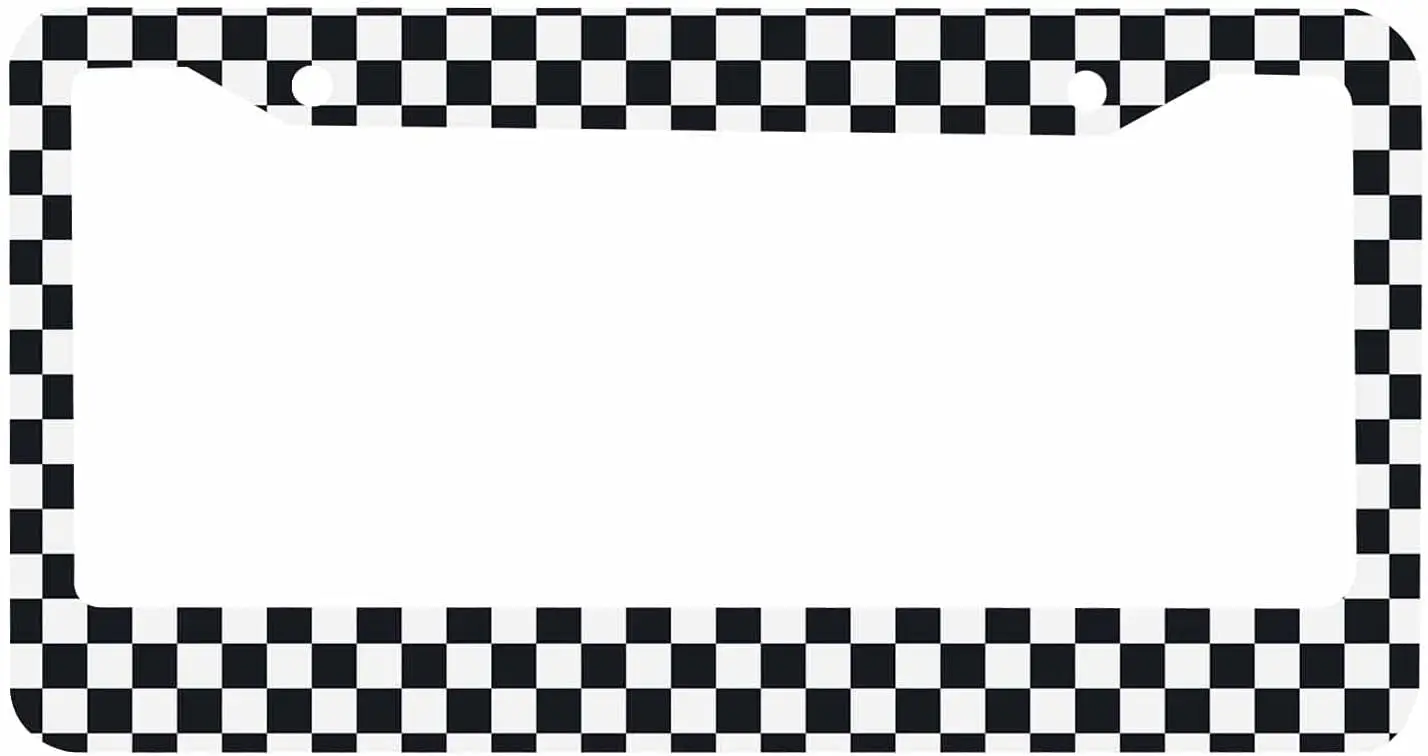 

Aluminum License Plate Frame Black White Checkerboard Car Tag Holder for Men Women, Easy Installation