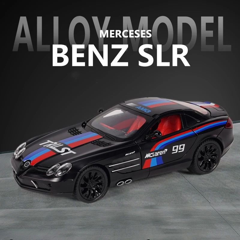 1:24 mercedes-benz slr liga modelo de carro som e luz puxar para trás brinquedo infantil colecionável presente de aniversário