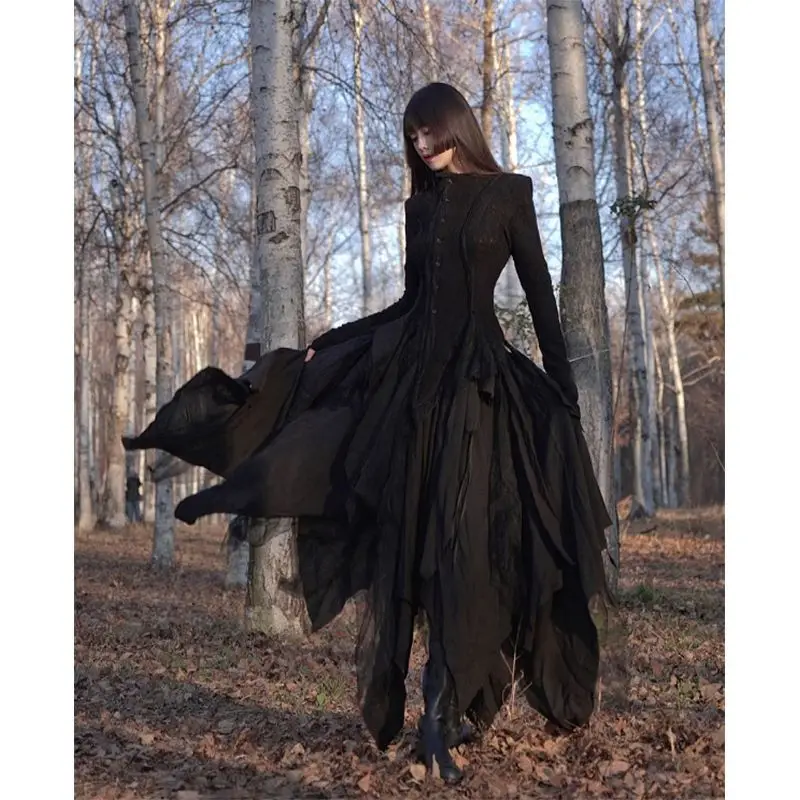 Copri gonna lunga in pizzo retrò nero set due pezzi di fascia alta da donna araba autunno/inverno nuovo Sim maniche lunghe top taglio irregolare