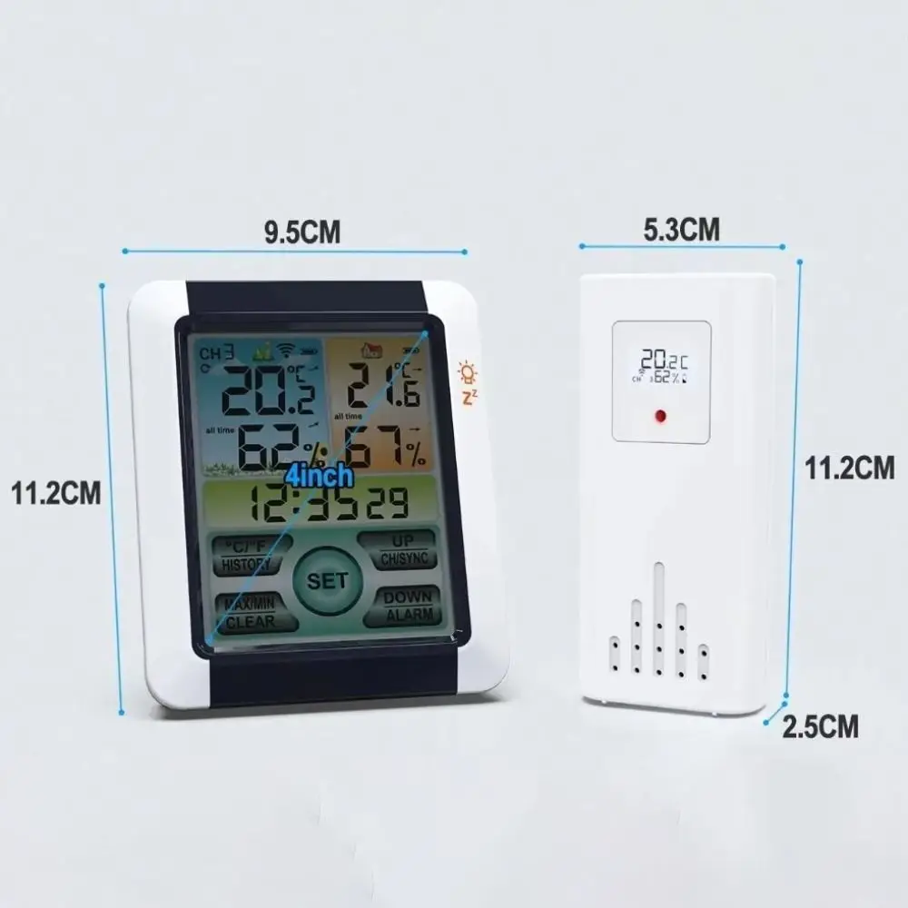 Wireless Temperature and Humidity Meter Barometer Alarm Clock Digital Weather Station Touch Screen Display Hygrometer
