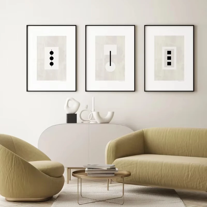 Minimalist Abstract Black and White Modern Japandi Geometric Poster Print Canvas Painting Gallery Wall Art for Room Home Decor