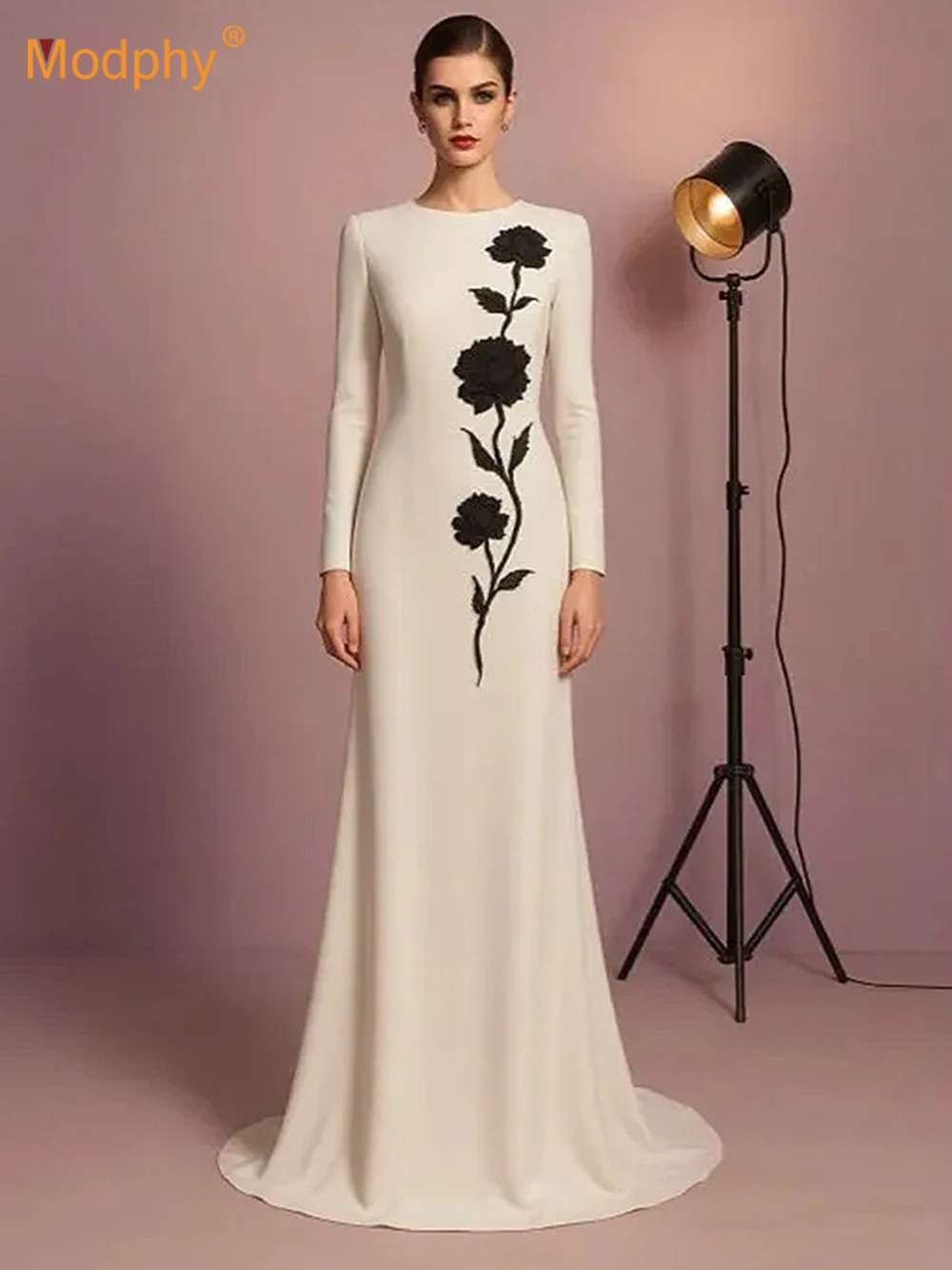 Modphy Abito lungo da sera formale dimagrante di alta qualità Abito lungo da donna elegante con perline e fiori Abiti da passerella per cena di celebrità