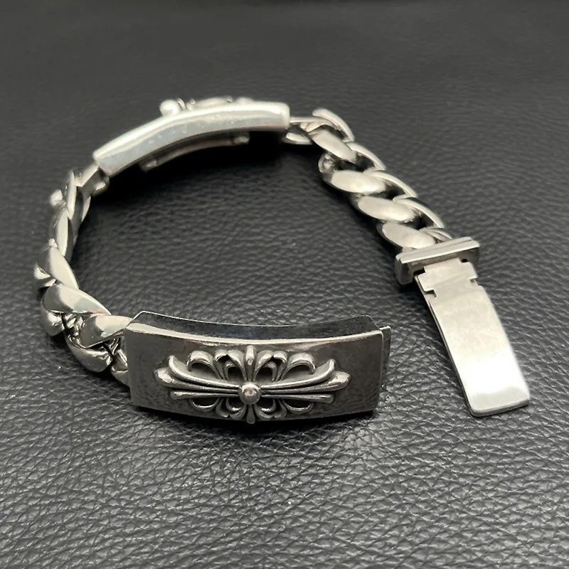 Premium Retro Long Cross Flower Sword Bracelet Full Flower Chain Cuban Chain Classic Men's Domineering Old Model