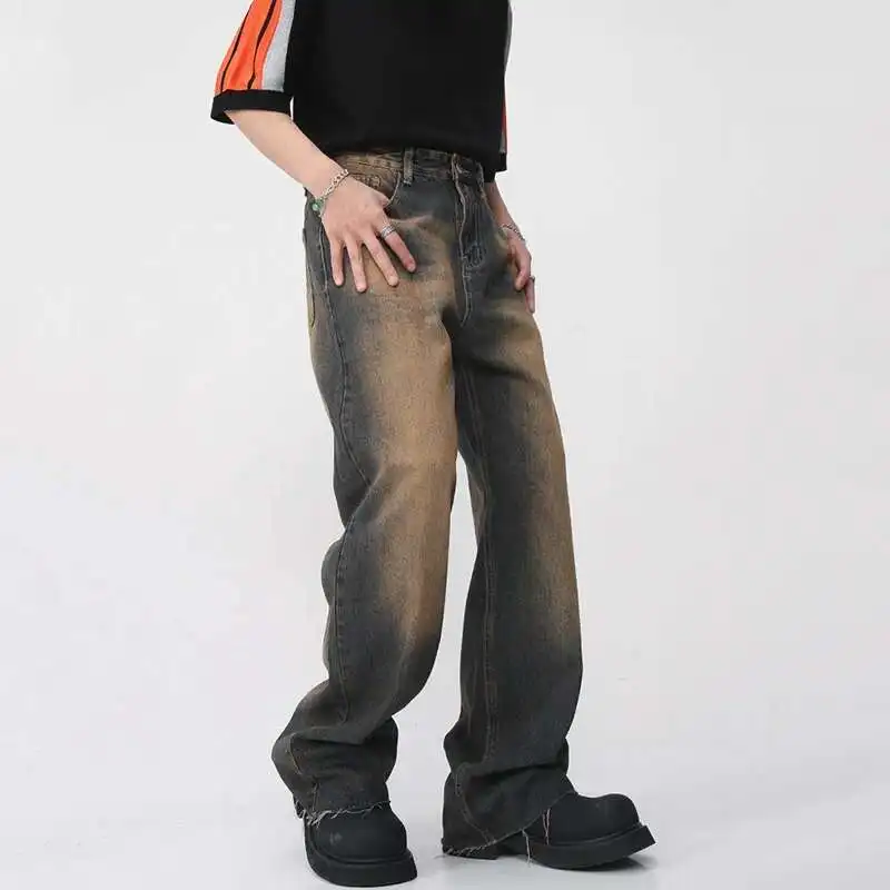 [IEFB] Herren Vintage Jeans mit Farbverlauf Y2K Streetwear Mittelhohes Bein mit Ausgefranstem Saum Distressed Denim Lange Hose 9A8628 – Detail 15