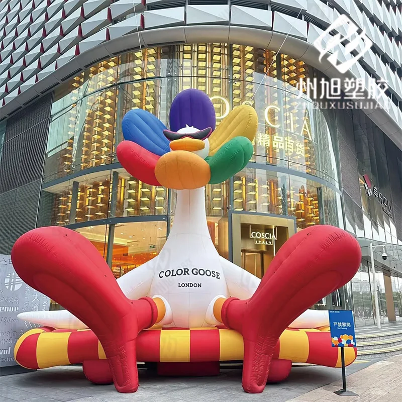 

Inflatable white goose with colorful petals, poultry animal mascot, playground decoration props