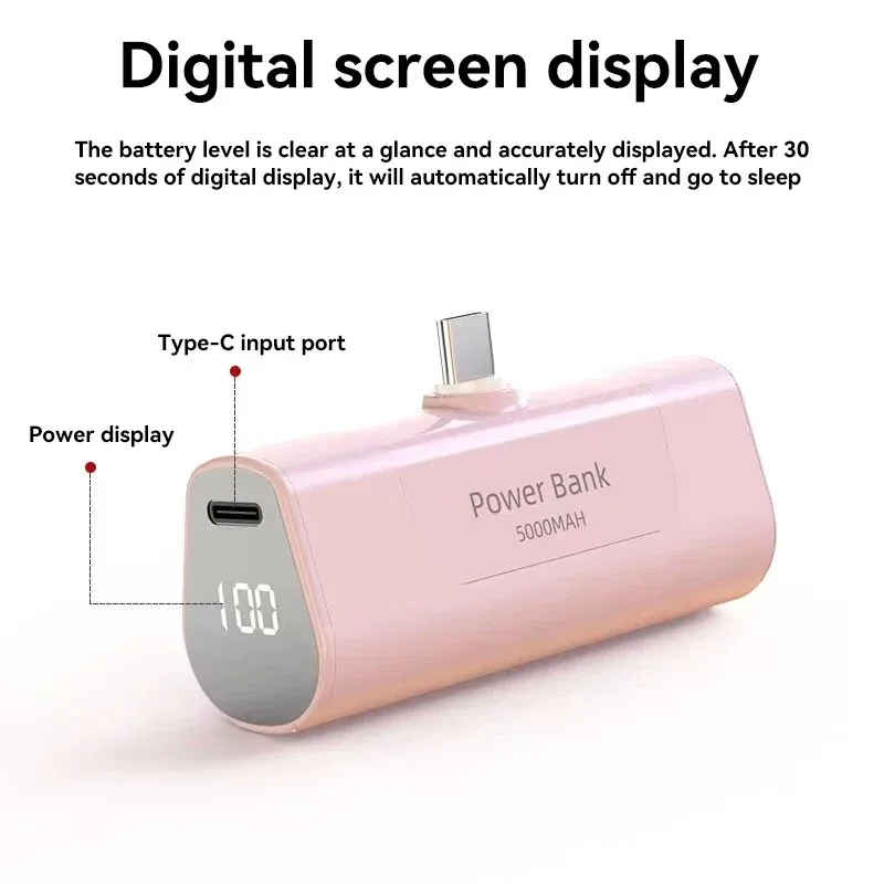 5000mah Small Size Phone Powerbank Portable Phone Charger for IPhone Type-C Fast Charging LED Display Power Bank