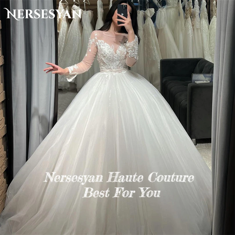 Nersesyan Bohemia Appliques Tulle Formal Bridal Gowns A Line Draped Wedding Dresses Long Sleeves Pleated 2023 Vestidos De Novia