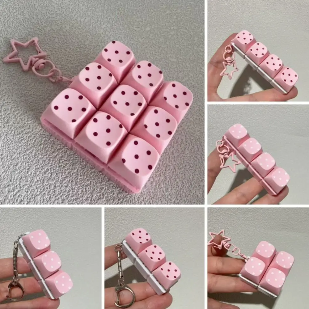 Button Keycap Fidget Keychain 3/4/6/9 Keys Polka Dot Pattern Keycap Fidget Toy with Lights Stress Relief Finger Keyboard Toy