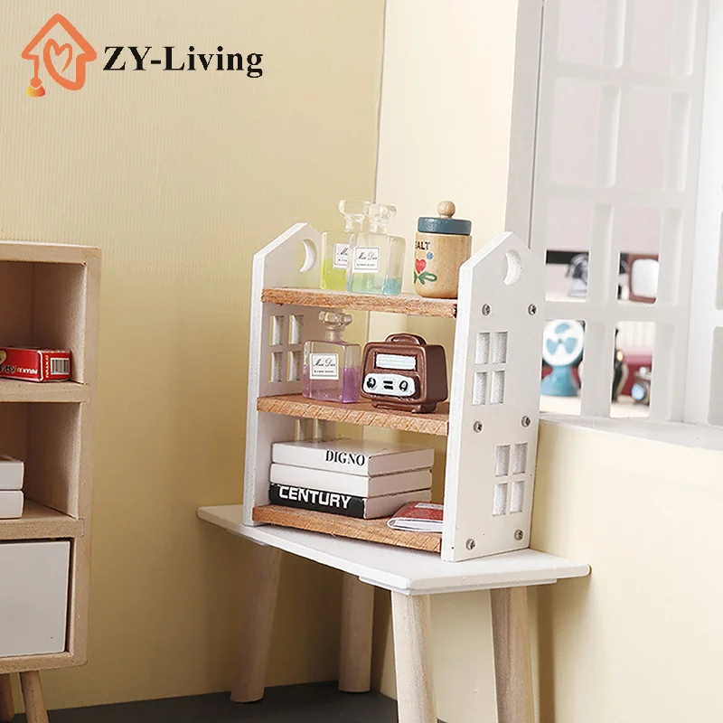 1:12 Dollhouse Miniature Bookshelf Three-tier Storage Rack Display Stand Furniture Model Decor Toy Doll House Accessories view 5