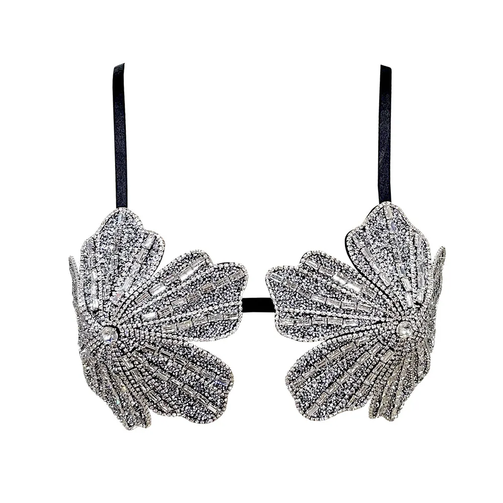 YOUR BUMP CURVE Handmade crystal bra flower embroidery inlaid metal rhinestones short top sexy women beach pool yacht sea party