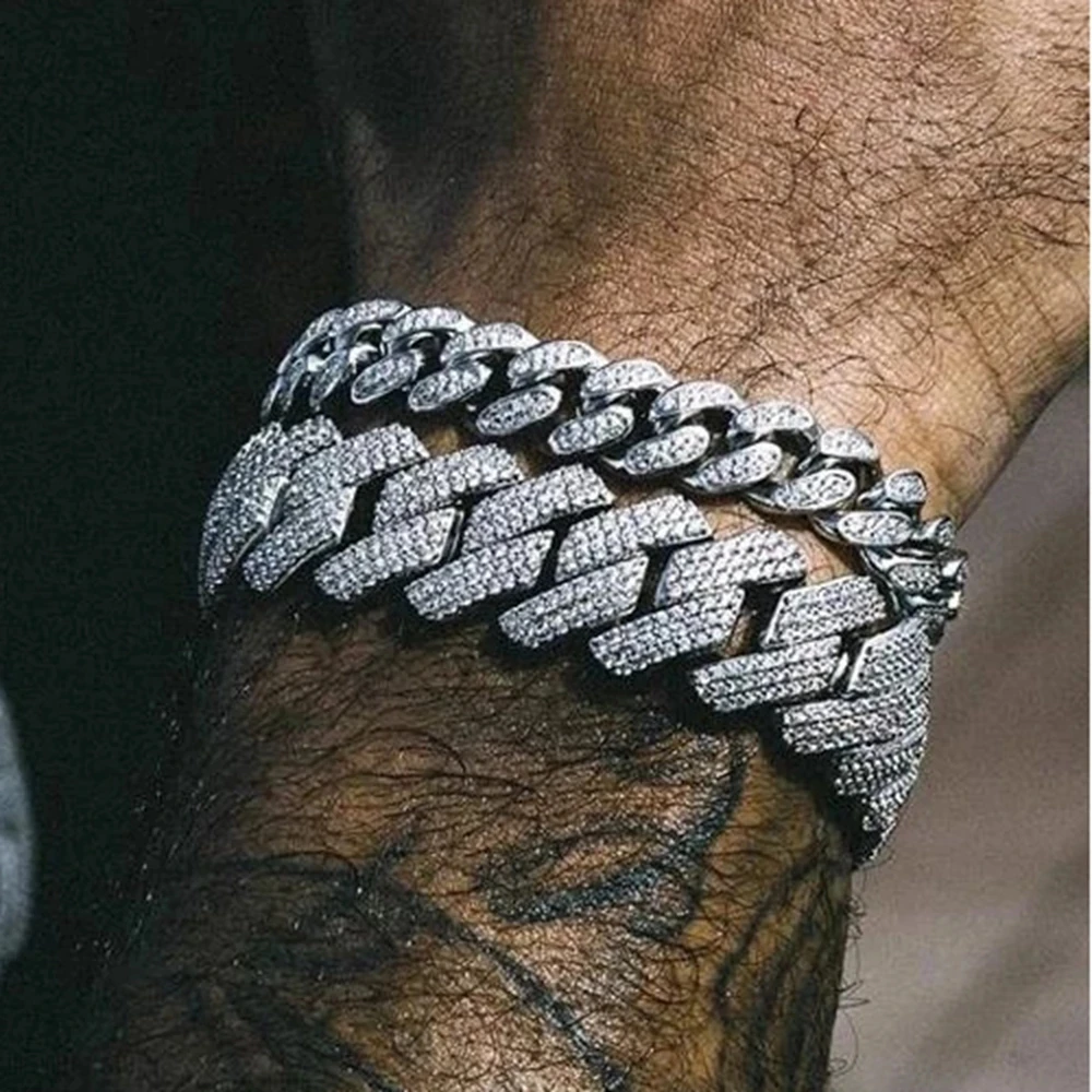 Hip Hop Iced Out Chain Women Men Cuban Bracelet High-Quality Full AAAA+ Rhinestones Miami Cuban Link Chain Bracelets Jewelry