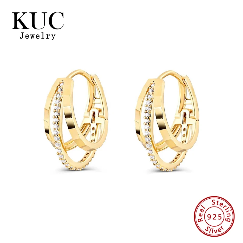 

KUC Jewelry Hot Sales Fine Jewelry Zircon 18k Gold Plated Triple Hoop Earring Women 925 Silver Earrings for Girls
