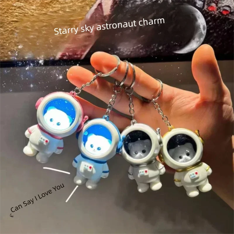 I Love You Soundable Astronaut Keychain Starry Sky Spaceman Pendant Cute Creative Couple Key Ring Charms Jewelry Gift