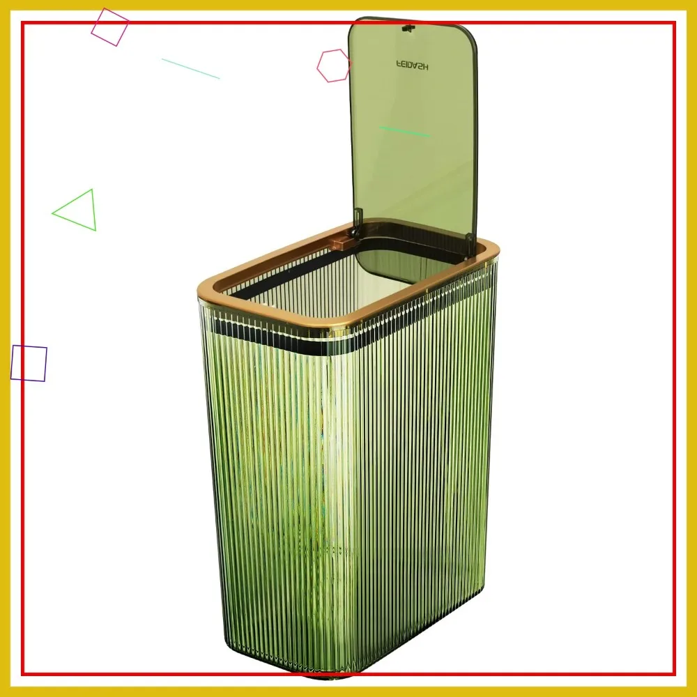 

Прозрачное мусорное ведро с нажимной крышкой, 2,6 галлона, узкое, для ванной, спальни, офиса, кухни - зеленое