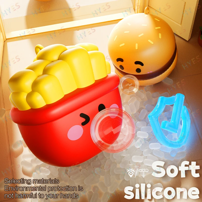 HYES Stress-relieving Toys Cartoon Food Pop Bubble Squeeze Toys Relieve Anxiety Spit  Bubbles Toy Gifts For Boy Girl Kids Adults