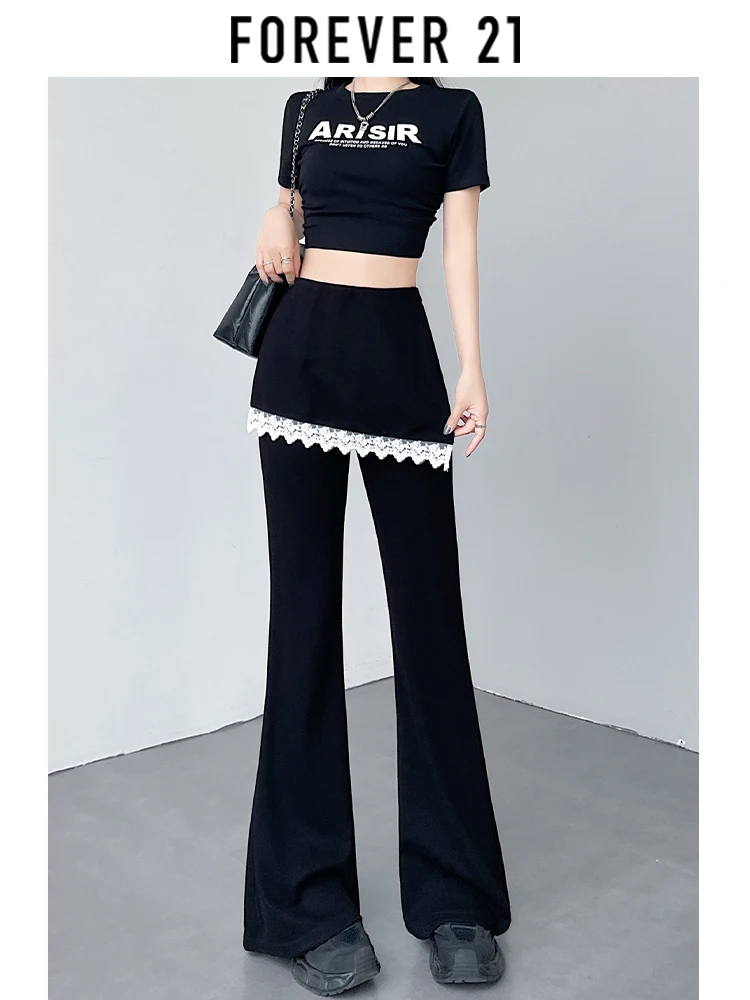 Spodnie do jogi Forever 2 z wysokim stanem, lekko rozszerzane, damskie, codzienne, z koronkowym wykończeniem, nowe, na wiosnę i lato, mieszanka poliestru, bawełny i spandexu.