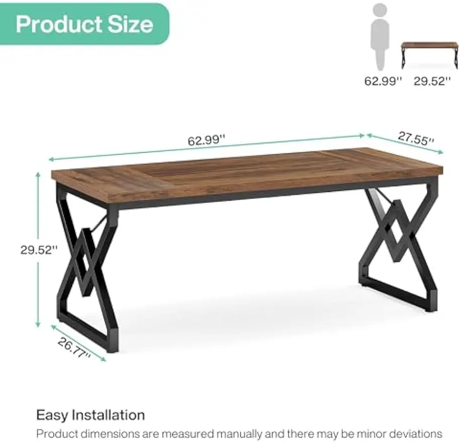 Office Desk with Extra Thickened Wooden Tabletop and Metal Frame, Large 63 Inches Computer Desk Writing Table Study Desk