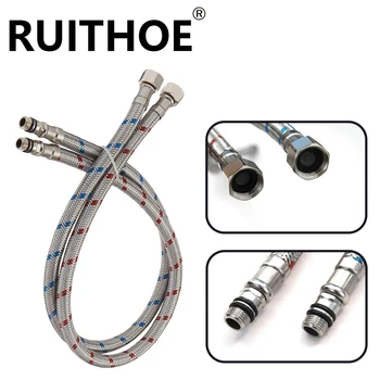 2-teiliger 24-Zoll langer Wasserhahnanschluss, Edelstahl-Versorgungsschlauch, 3/8 9/16 1/2 Innengewinde, x M10-Stecker