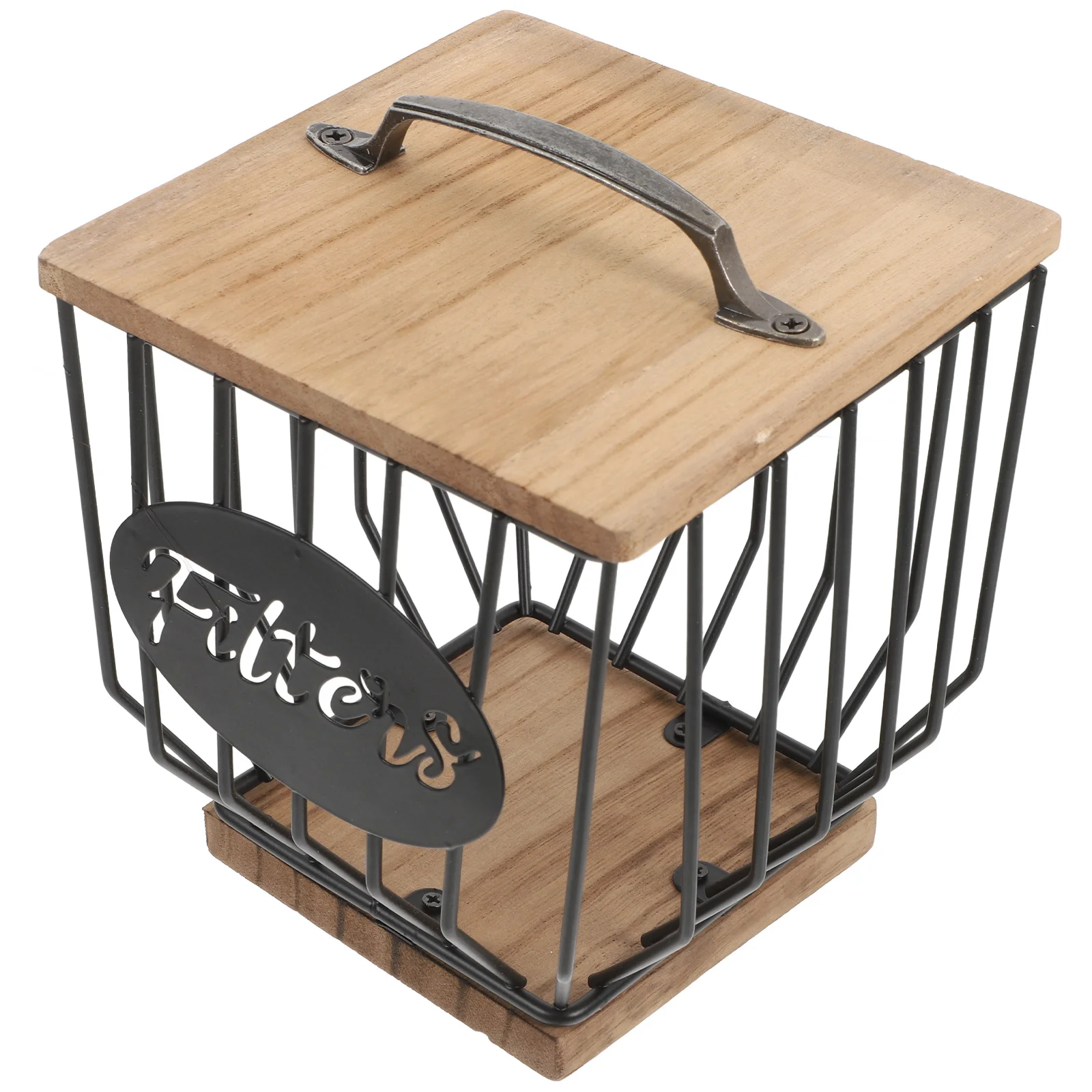 

Coffee Filter Storage Box Rustic Iron Wood Design Coffee Pod Holder Countertop Organizer for Kitchen Or Living Room Essentials