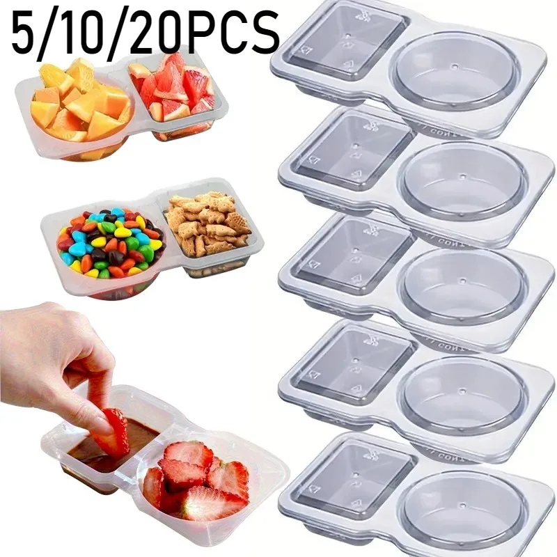 5/10/20PCS Doppel Fach Gewürz Behälter mit Deckel Tragbare Fach Snack Container Sauce Probenahme Picknick reise