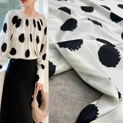 Luxury Brand Classic White Background Black Dot Large Polka Dot Elastic Mulberry Silk Fabric Fashion Designer Shirt Dress Fabric