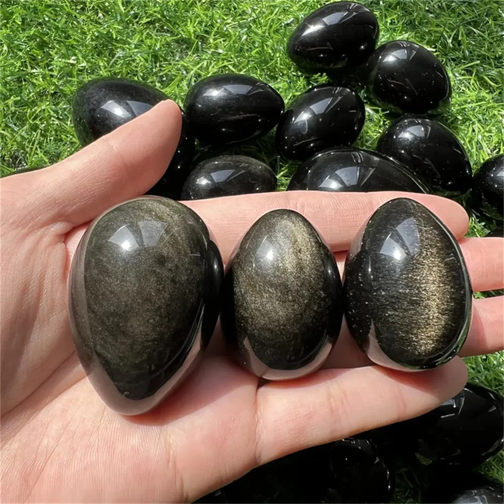 Natural Crystal Crafts Healing Massage Tool Golden Sheen Obsidian Crystal Egg 2 inch 1pc