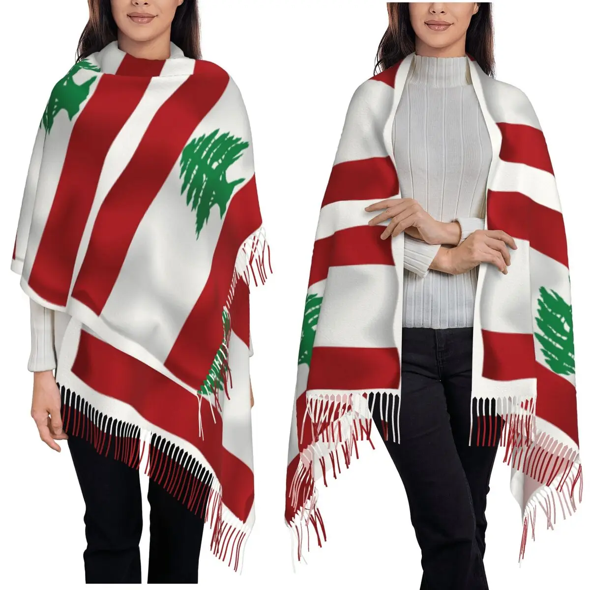 

3D анимированный размахивающий флаг Ливана, шарф с кисточками, женские мягкие теплые шали и накидки, длинная осенне-зимняя шаль, накидка