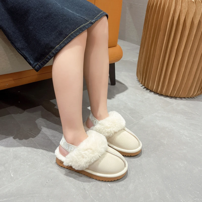 

Children Toes Wrapped Plush Slippers Classic Slippers Winter Anti Slip Thick Soled Girls Fur Britain Kids Cotton-padded Shoes