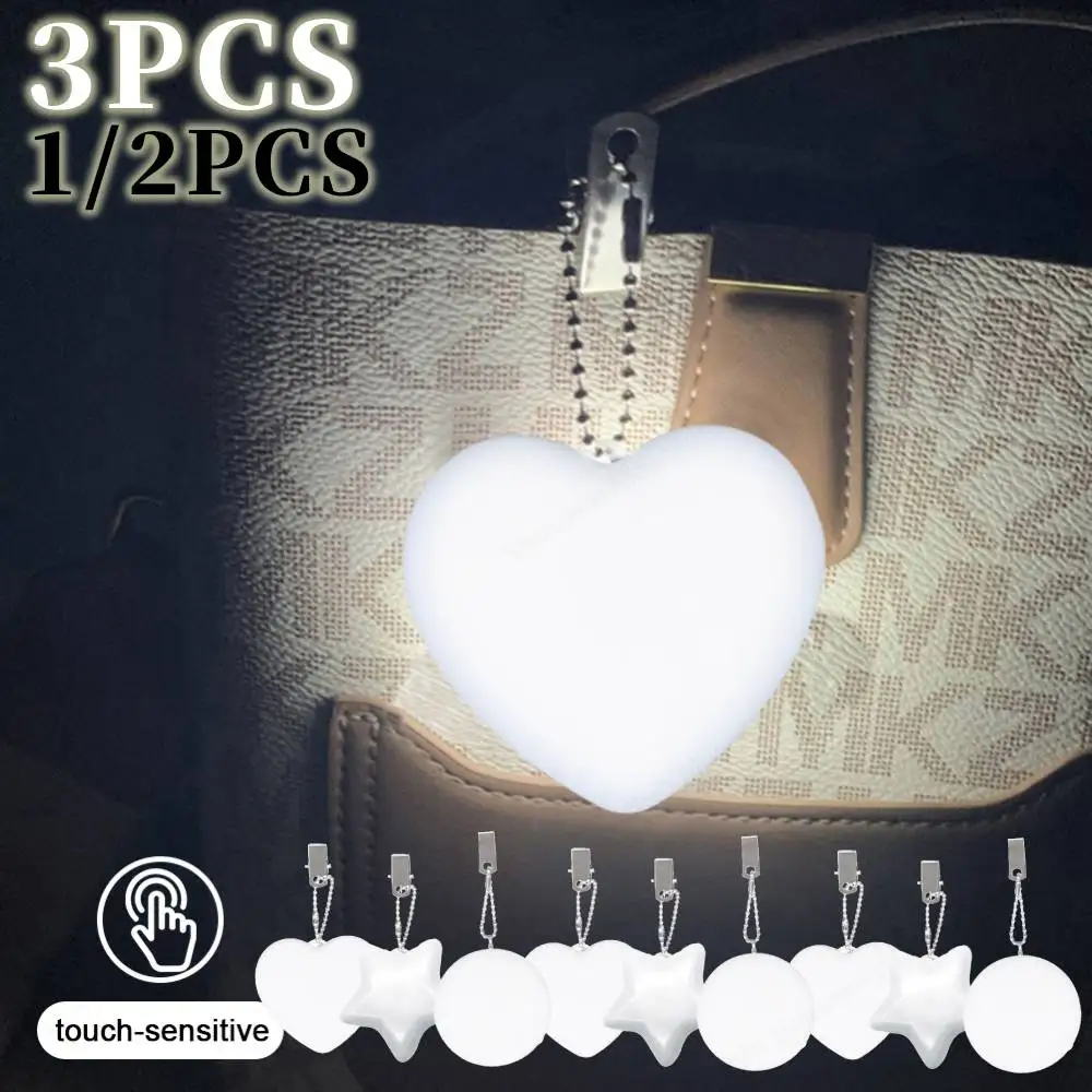 1-3pc LED Handbag Light Bag Lamp Heart Round Star Shaped Touch Sensor Purse Night Light with Keychain Clip Xmas Gifts for Women