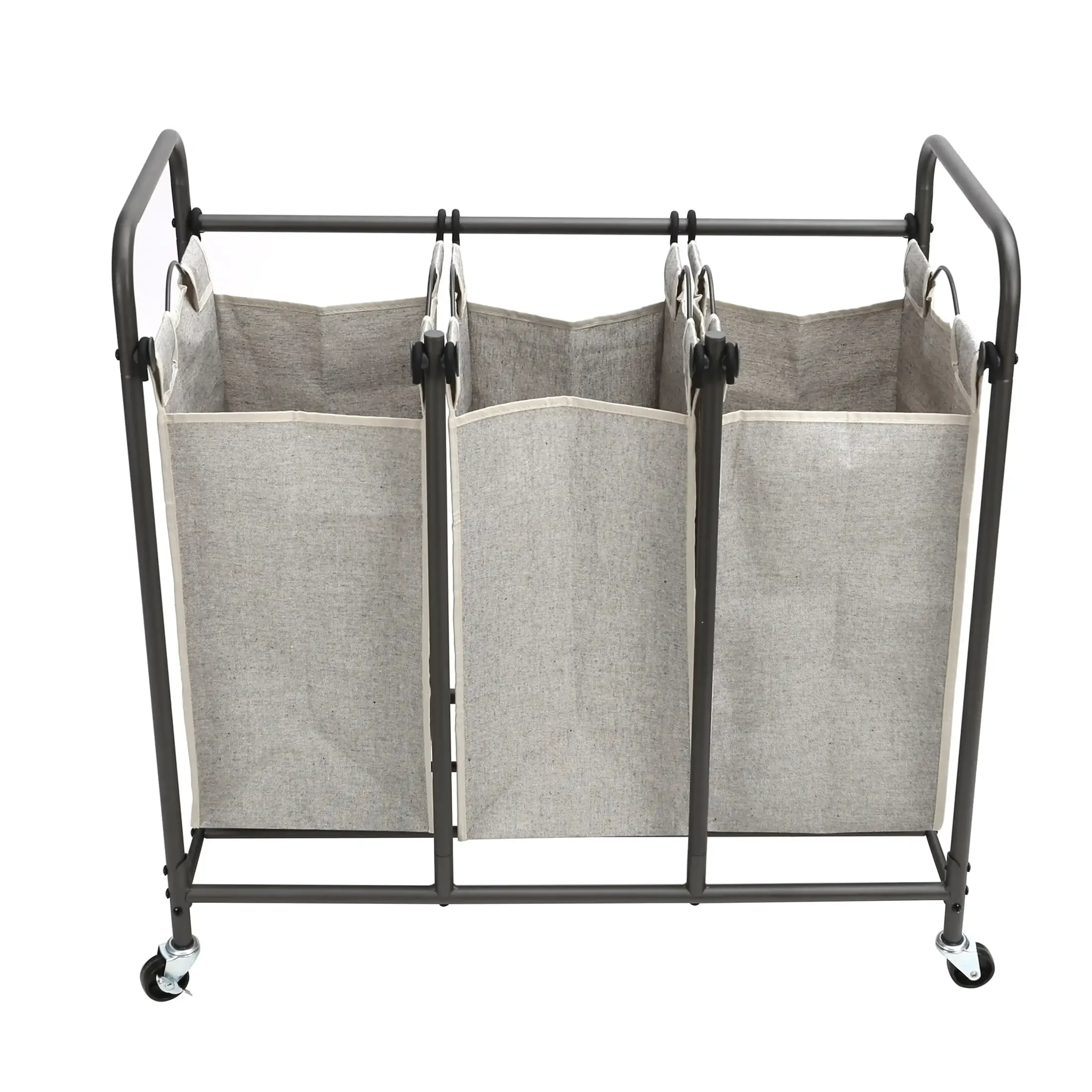 

HOME.3 Bag Laundry Sorter, Metal Rolling Cart with Grey Fabric Bins, Adult,Fast delivery