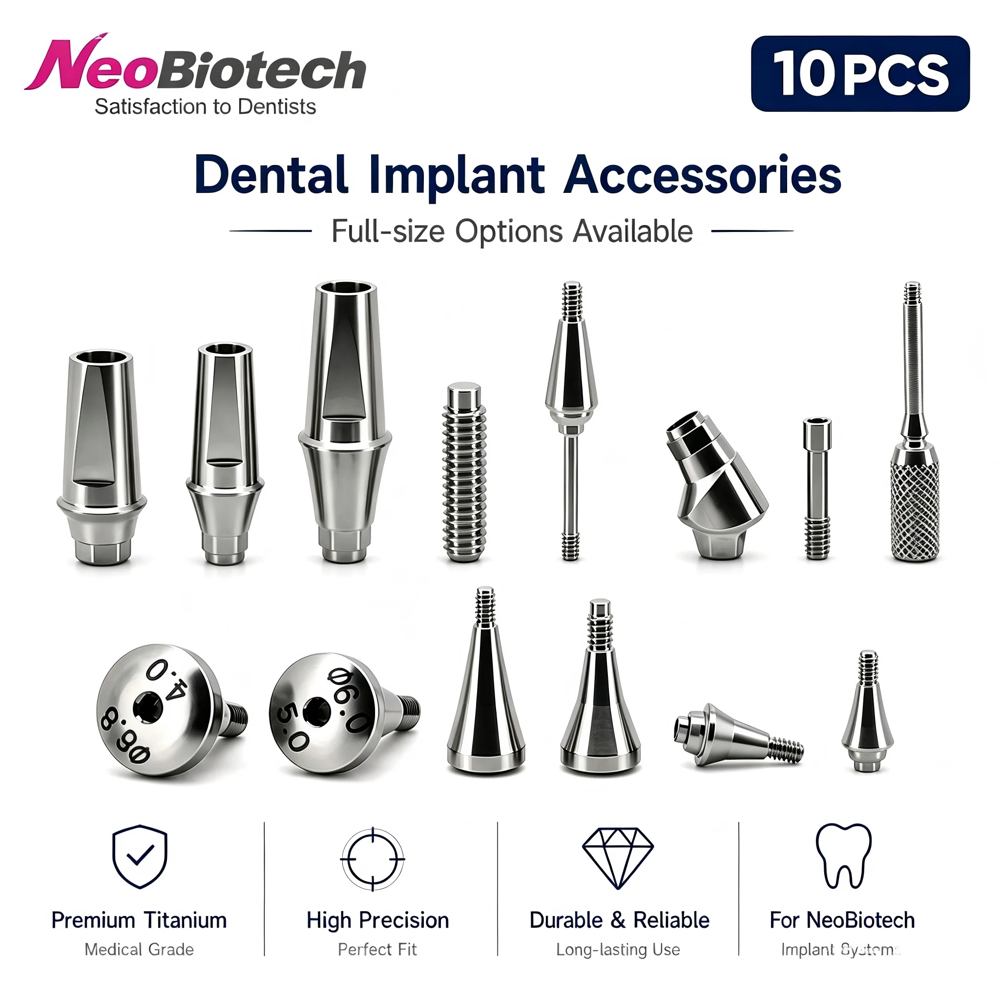 10Pcs NeoBiotech Implant Lab Kit, Scanbody, Multi-Unit Abutment, Transfer, Healing Screw for Dental Restoration