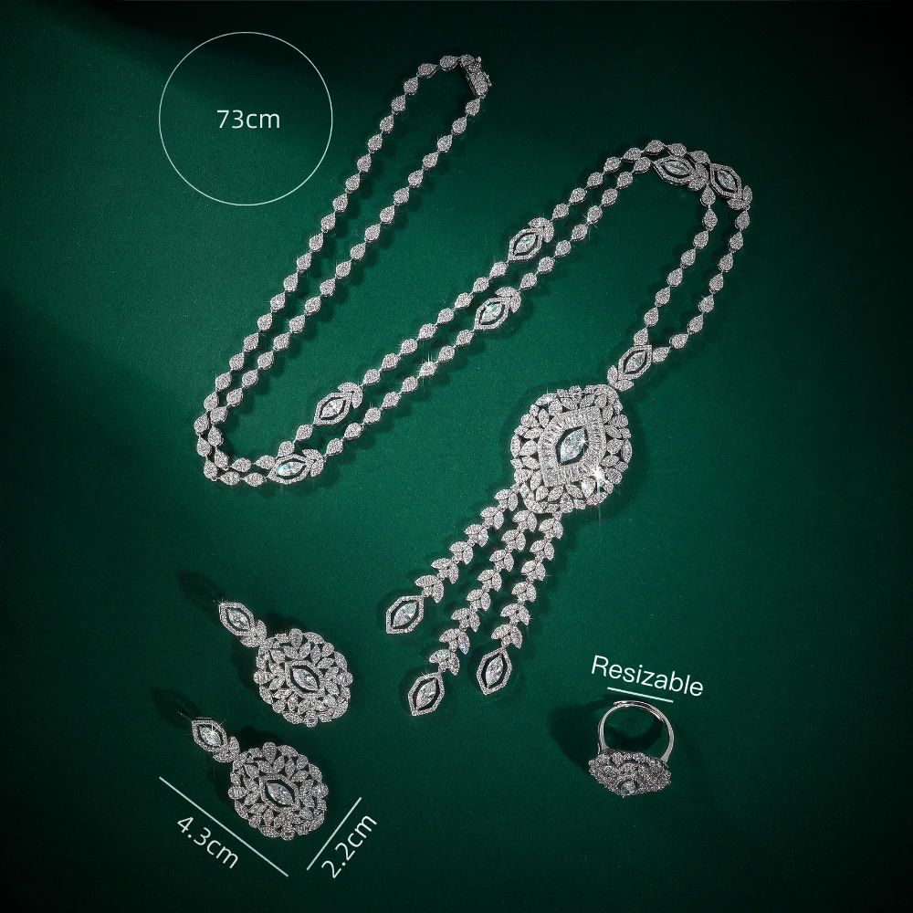 021574 Long Necklace Set for Women Cubic Zirconia Jewelry Set Women Bridal Wedding Engagement Party Accessory