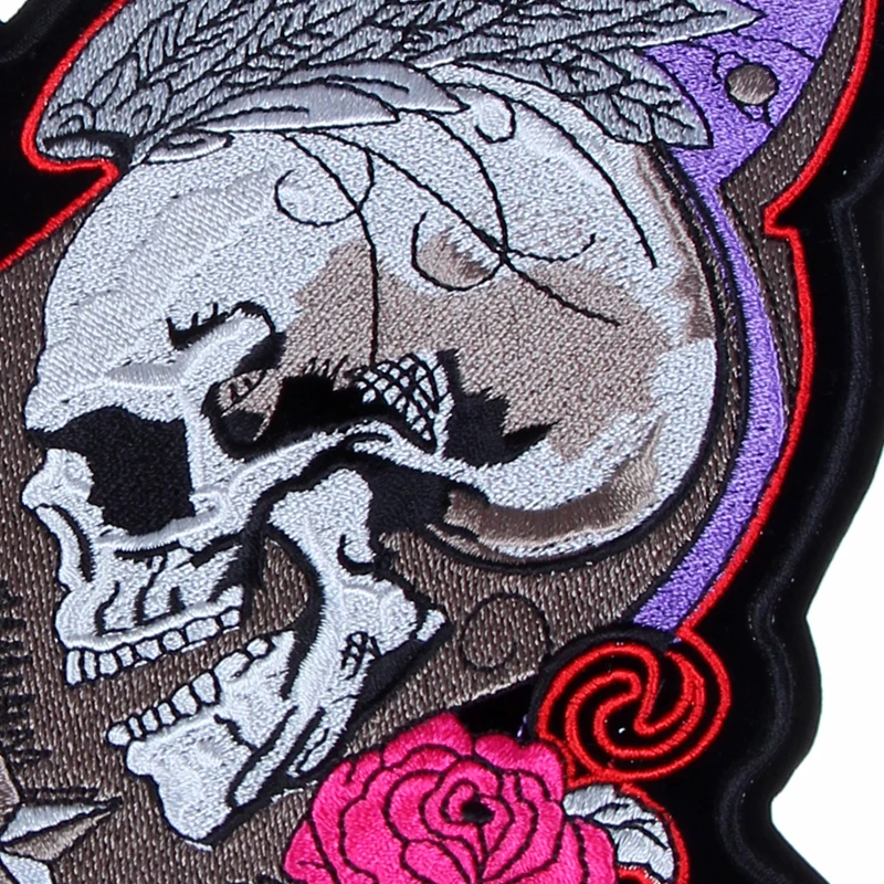 Rose Skull  Lethal Angel  Wing Large Embroidery Patches For Jacket Back Vest  Biker Clothes Garment Accessories Applique Iron On