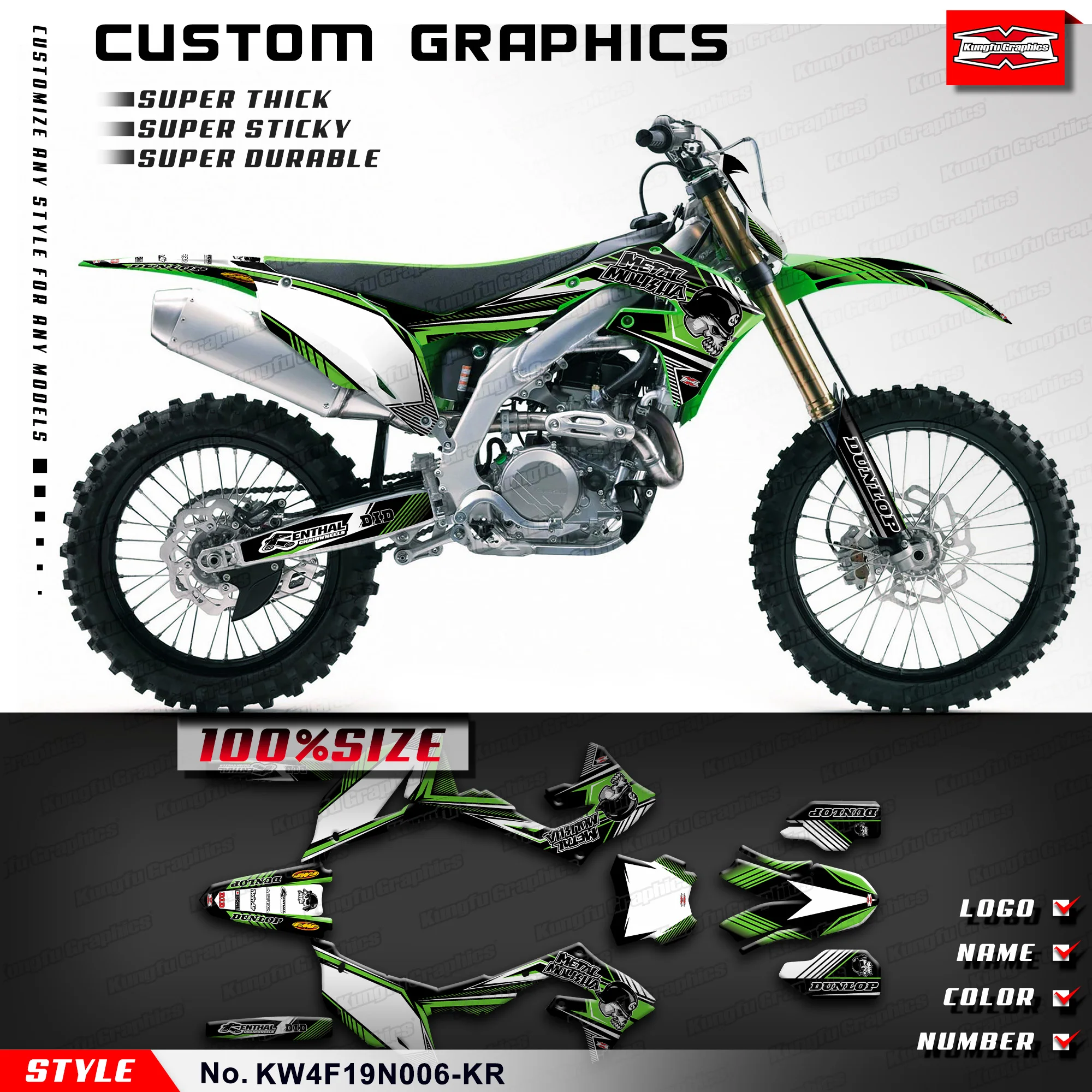 

KUNGFU GRAPHICS Stickers Set Wrapping for Kawasaki KX450F KX250F KXF450 KX250X 2019 2020 2021 2022 2023, KW4F19N006-KR