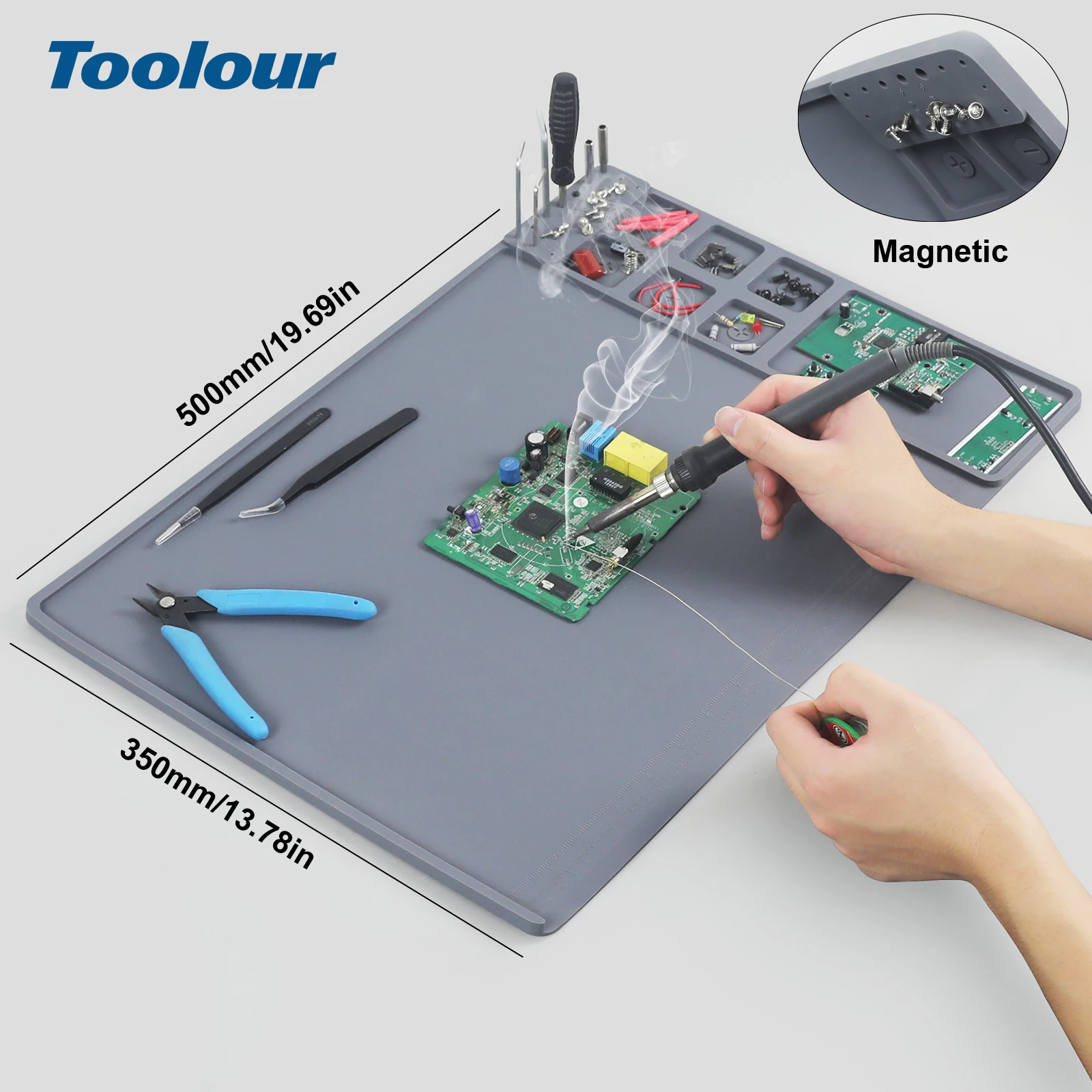 

Toolour Heat Resistant Solder Pad Large Anti-static Magnetic Silicone Pad Repair Pad for Electronic Repairs Soldering Tool