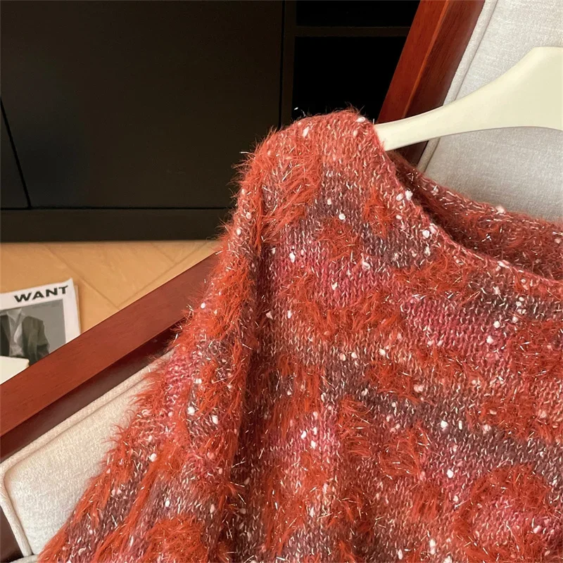 2026 جديد المرأة تريكو بريق أفخم سترة البلوز الخريف الشتاء لينة لزجة عبق نمط محبوك قميص Rimer