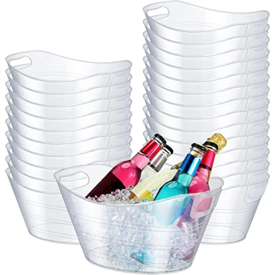 

24 Pcs Oval Storage Tub with Handles 4.5L Plastic Ice Bucket Wine Beer Champagne Drink Cooler for Parties Beverage Storage Bask