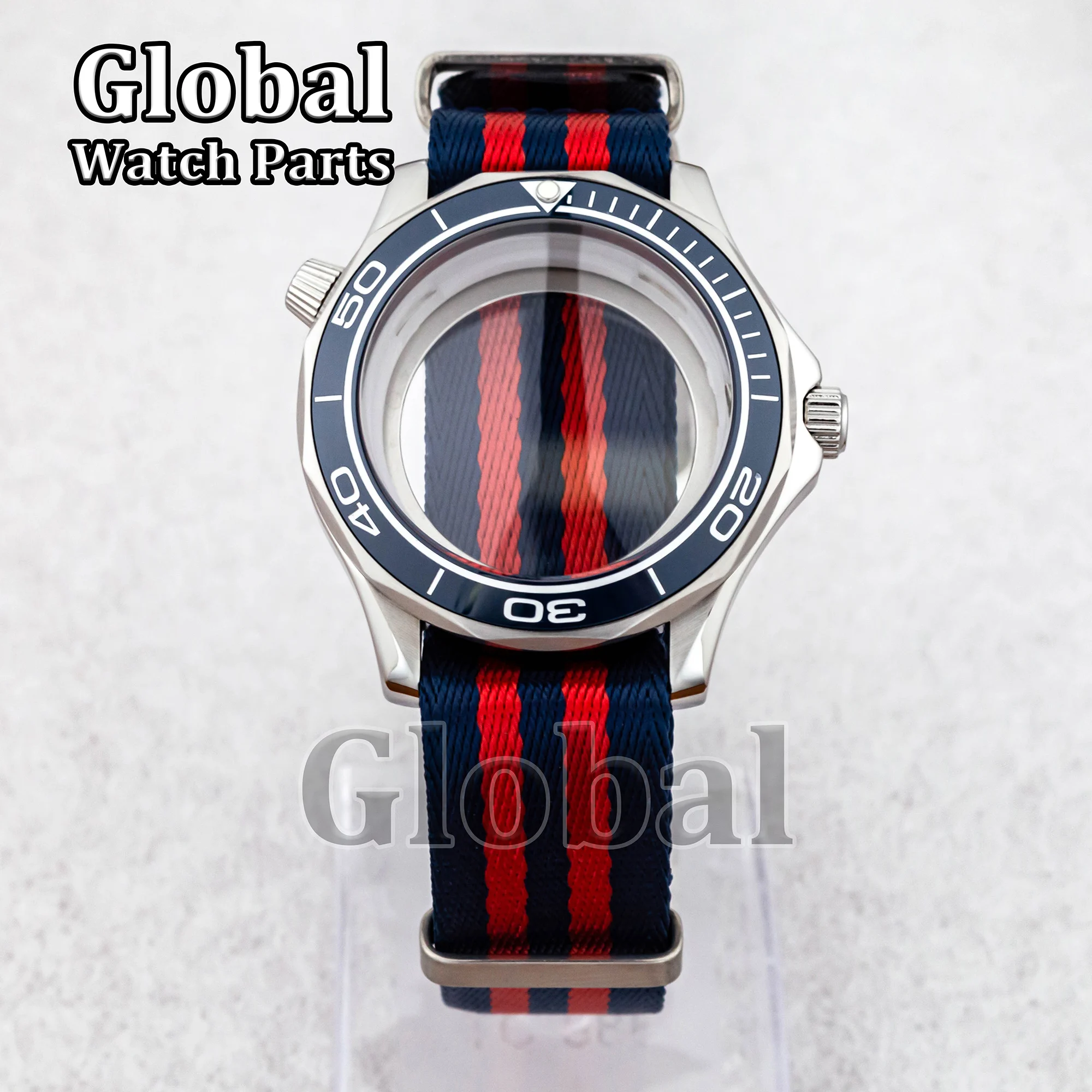 NH35 Watch Case for Seamaster 300 MOD Watch Accessories Nylon Strap Glass Bottom Fit NH35/NH36 Movement Stainless Steel Case