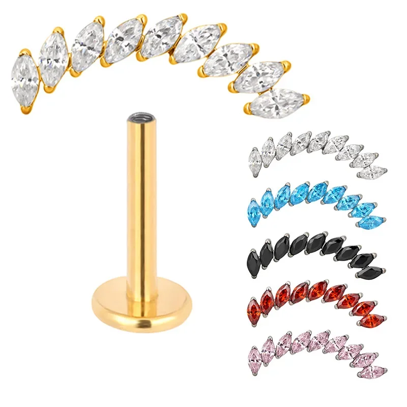 G23 Titanium PIERC Ear Studs 9 Marquise Zircon Alternate Cluster Top Threaded Ear Cartilage Earrings Fashion Piercing Jewelry